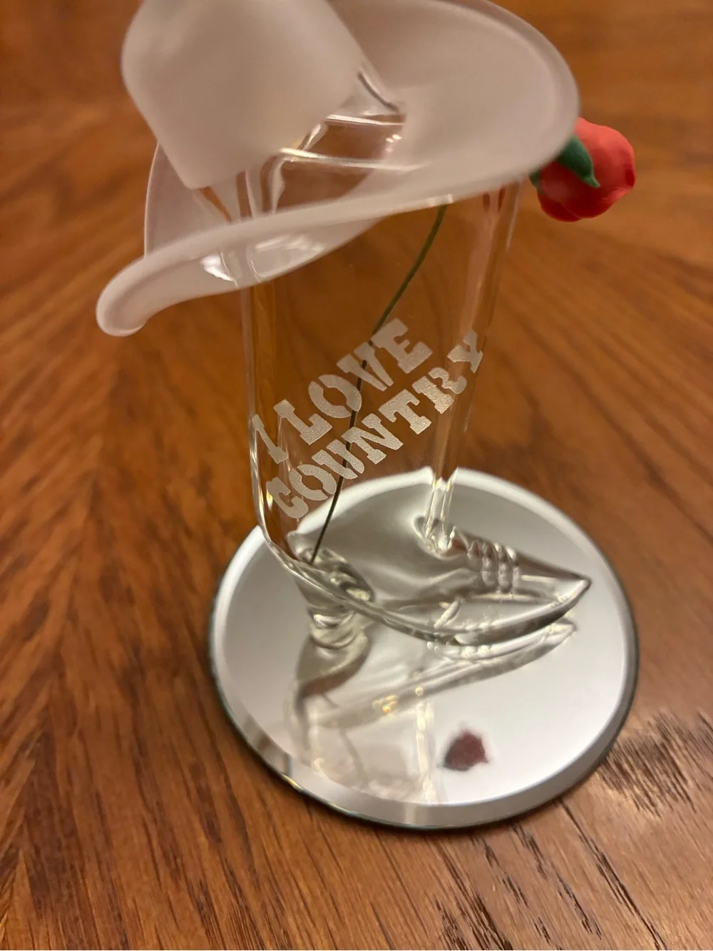 Glass Cowboy Boot 'I Love Country' Figurine